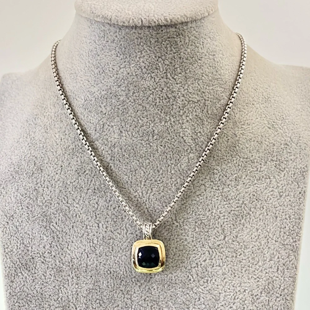 David Yurman 925 & 18k Gold 11mm Albion Pendant Necklace with Black Onyx 16" - Picture 1 of 11
